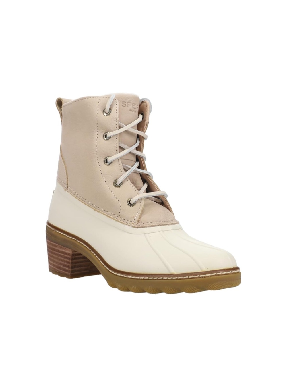 Sperry Saltwater Seasonal Cream and Beige Lace-Up Duck Boot Heel 6.5